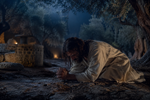 Jesus Christ suffering in the garden of Gethsemane