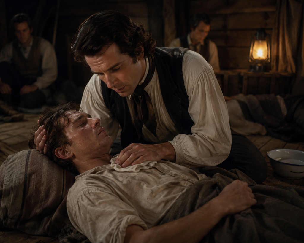 Joseph Smith treating Jesse Smith who has the cholera during Zion's Camp, 1834