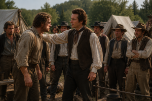 Joseph Smith talking to Sylvester Smith during Zion's Camp, 1834.