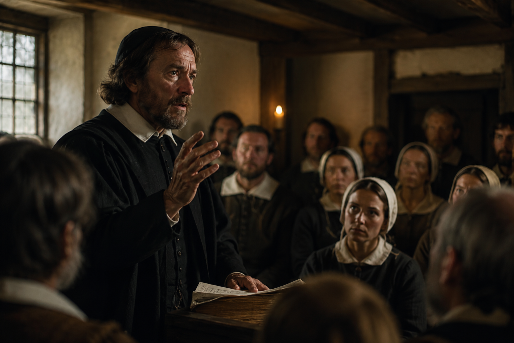 John Robinson speaking to his pilgrim congregation