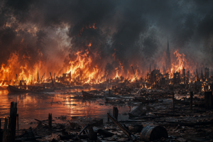 Destruction of a city, seen through vision by John Taylor, in the future before the second coming