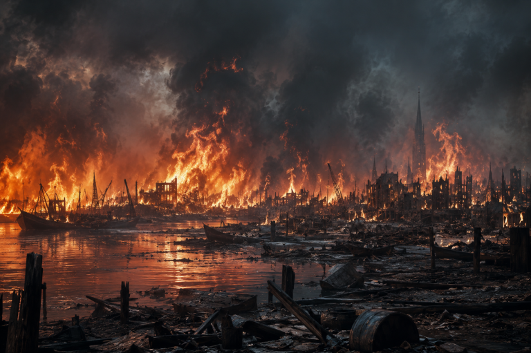 Destruction of a city, seen through vision by John Taylor, in the future before the second coming