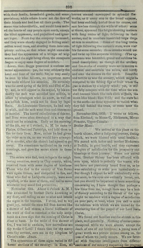 Joseph Smith's account of the 1833 meteor shower
